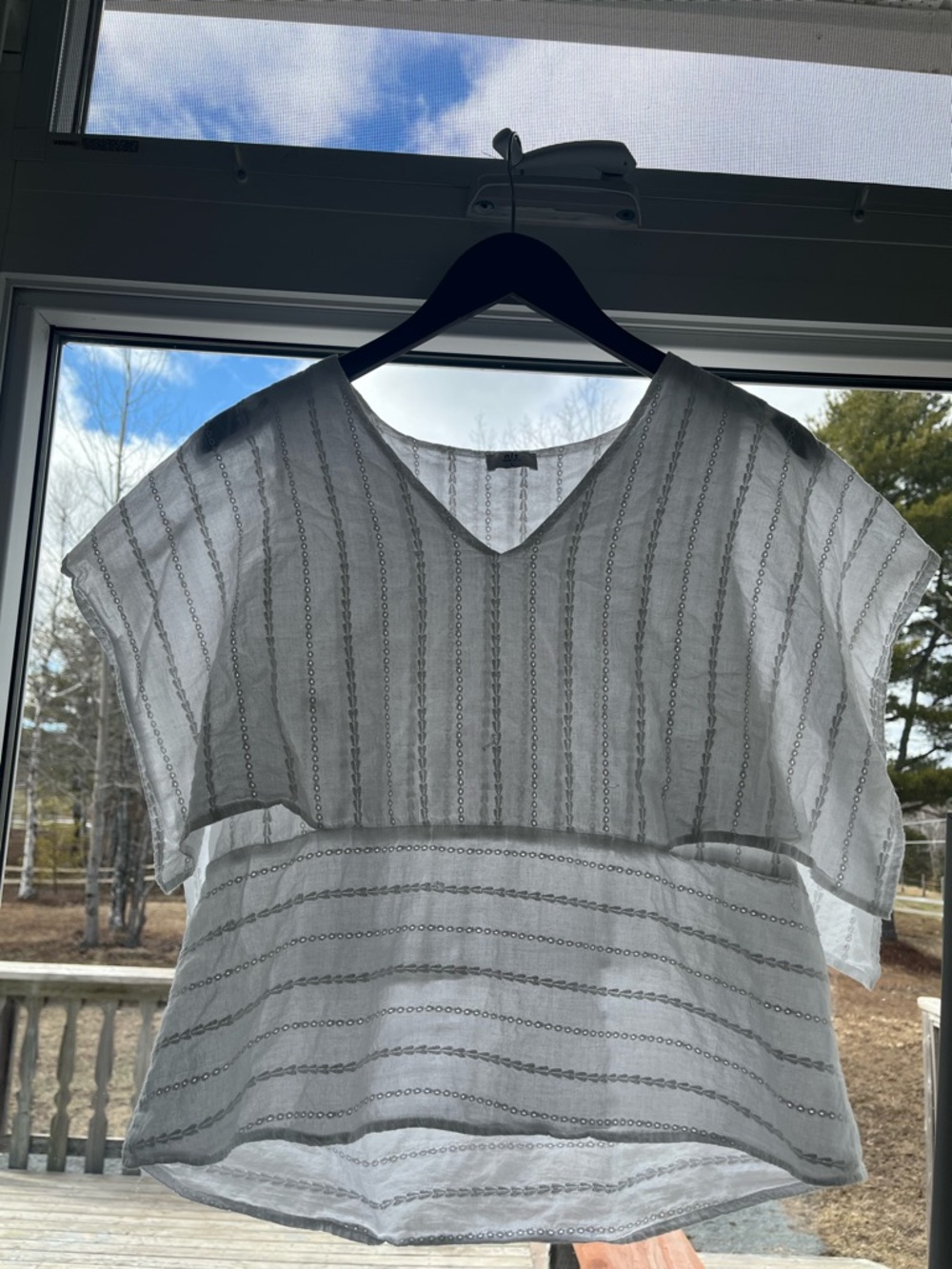 NLT Women's Semi-Sheer V-Neck Linen Top in White Cottagecore Coastal Size L